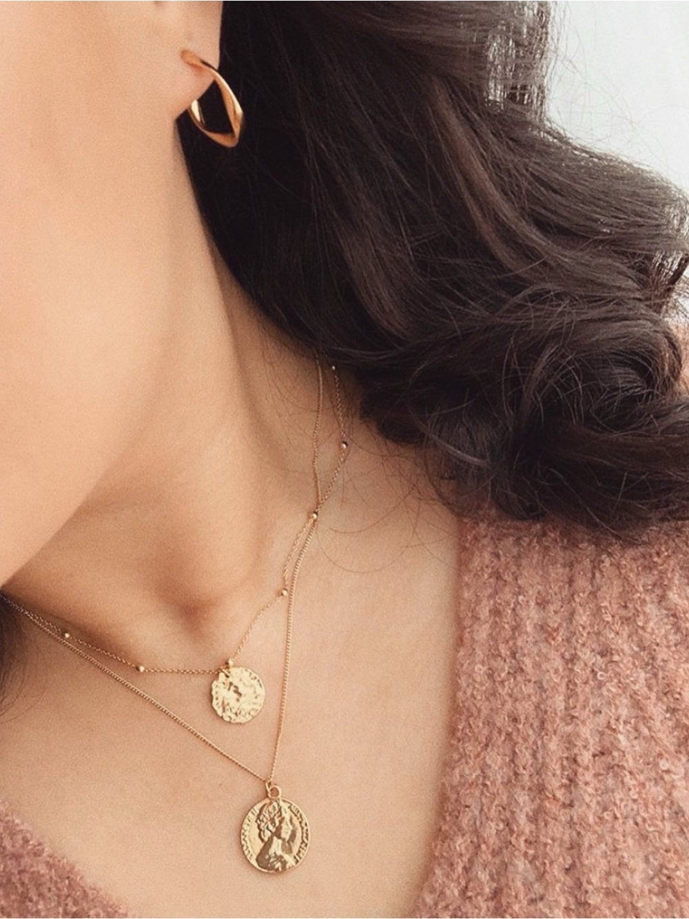 Gold Layered Coin Pendant Necklace Set - Women Jewelry - Picture 2 of 9
